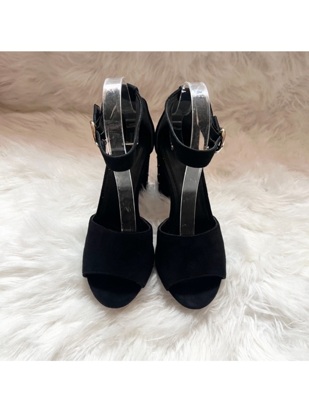 New! MAJE Paris Studded Embellished Block Square Heel Suede Sandals - Picture 6 of 11